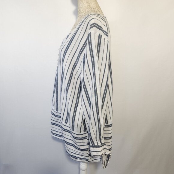 Liz Claiborne Women's Size XL Linen Blend Striped Button Split Sleeves Tunic Top - Picture 9 of 14